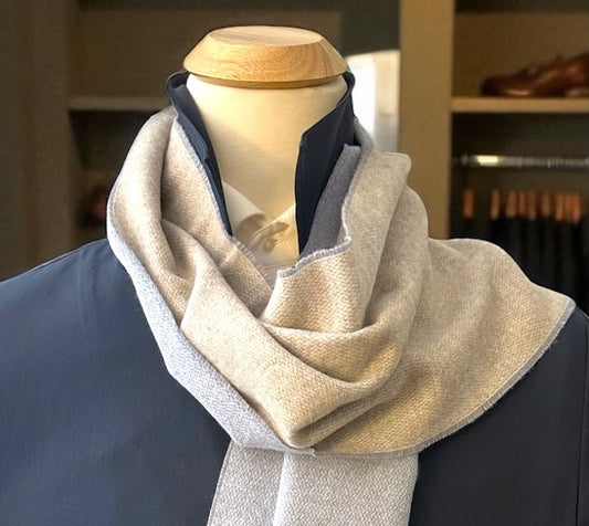 SUITCAFE Pure Cashmere Reversible Sky Blue Beige Scarf England