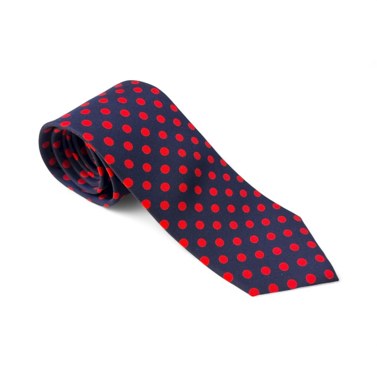 SUITCAFE Navy Silk Twill With Red Polka Dot Tie and Pocket Square Set