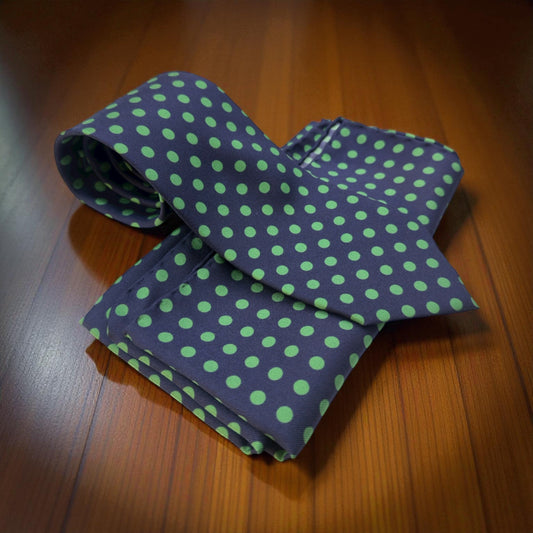 SUITCAFE Silk Twill Navy Pine Green Polka Dot Tie Set England