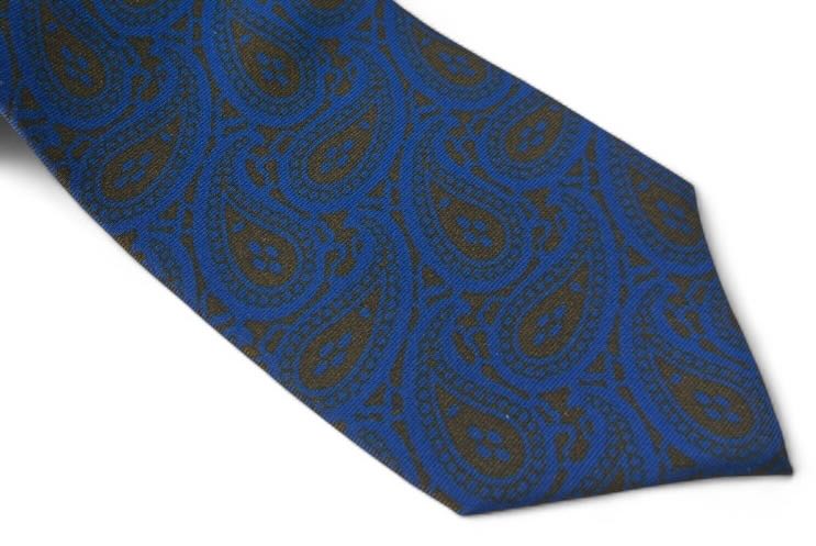 SUITCAFE Silk Twill Dark French Blue Chocolate Paisley Tie England
