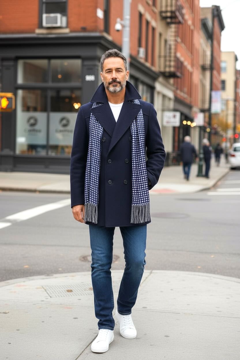 SUITCAFE Cashmere Wool Navy Pea Coat Italy