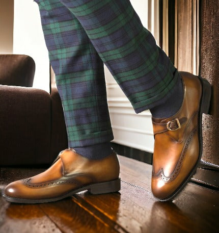 SUITCAFE Single Monk Strap Goodyear Cognac Burnished Calf Skin Shoes