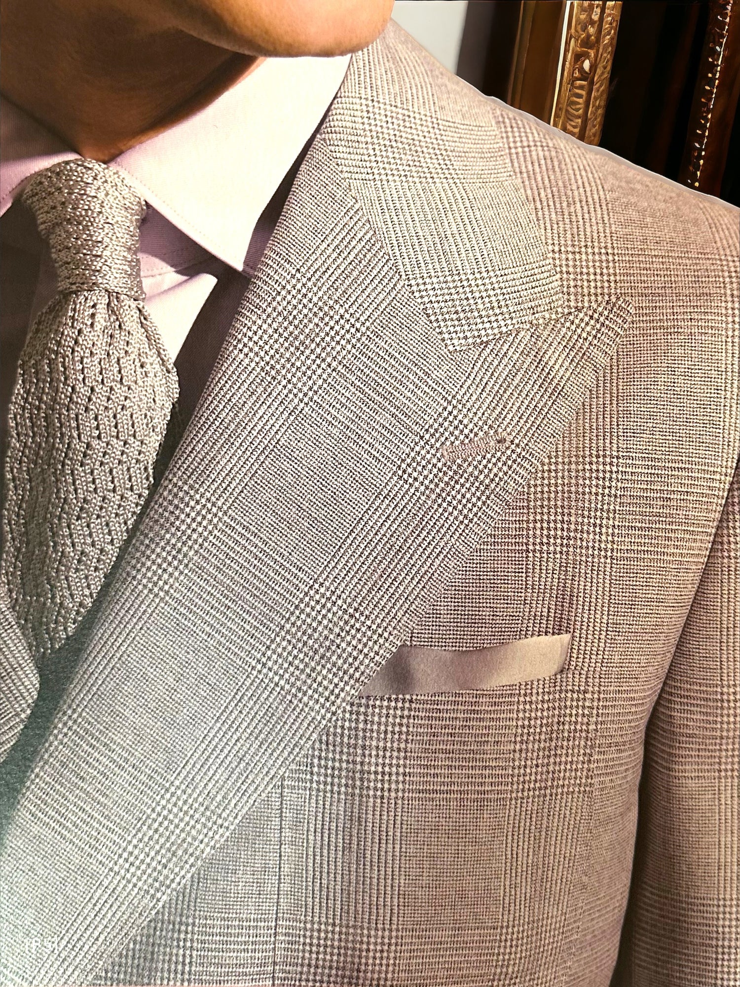 SUITCAFE Dusty Sand Light Plaid Cool Wool Suit Italy