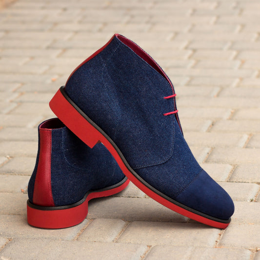 SUITCAFE Denim Jeans Navy Suede Red Sole Men's Chukka Boot