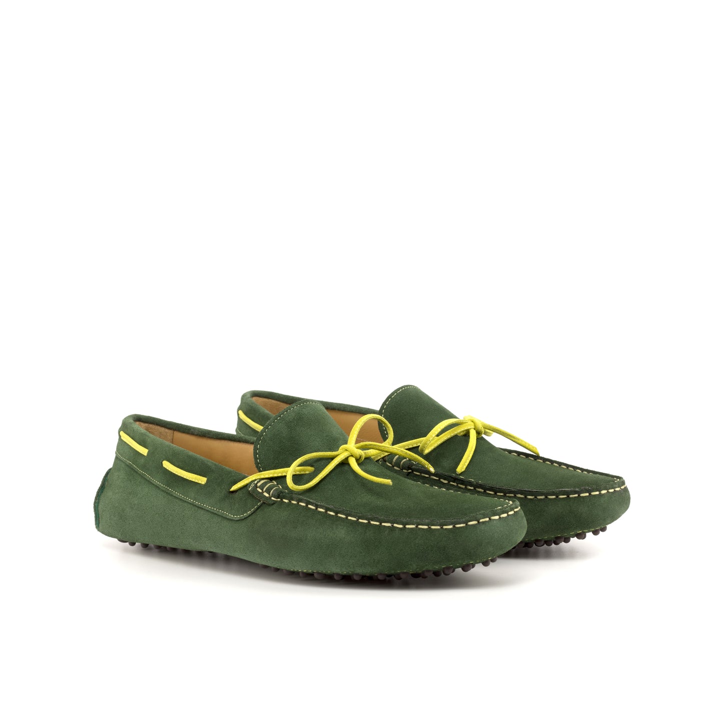 SUITCAFE Driver Dark Green Suede With Yellow Men's Loafer Shoes