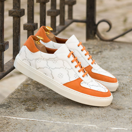 SUITCAFE Low Top Men's Sneaker Trainer Orange Suede Leather and Stencil Pattern