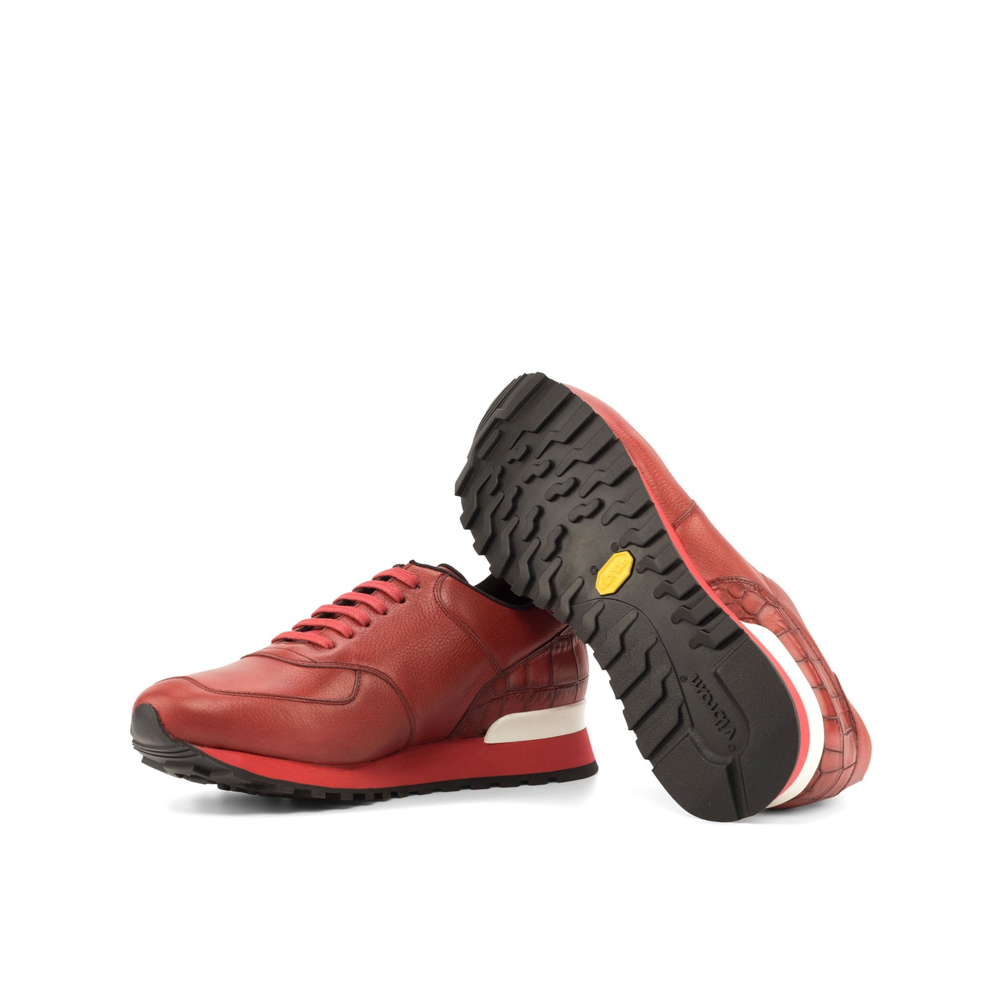SUITCAFE Red Full Grain Leather Italian Jogger Men's Sneaker