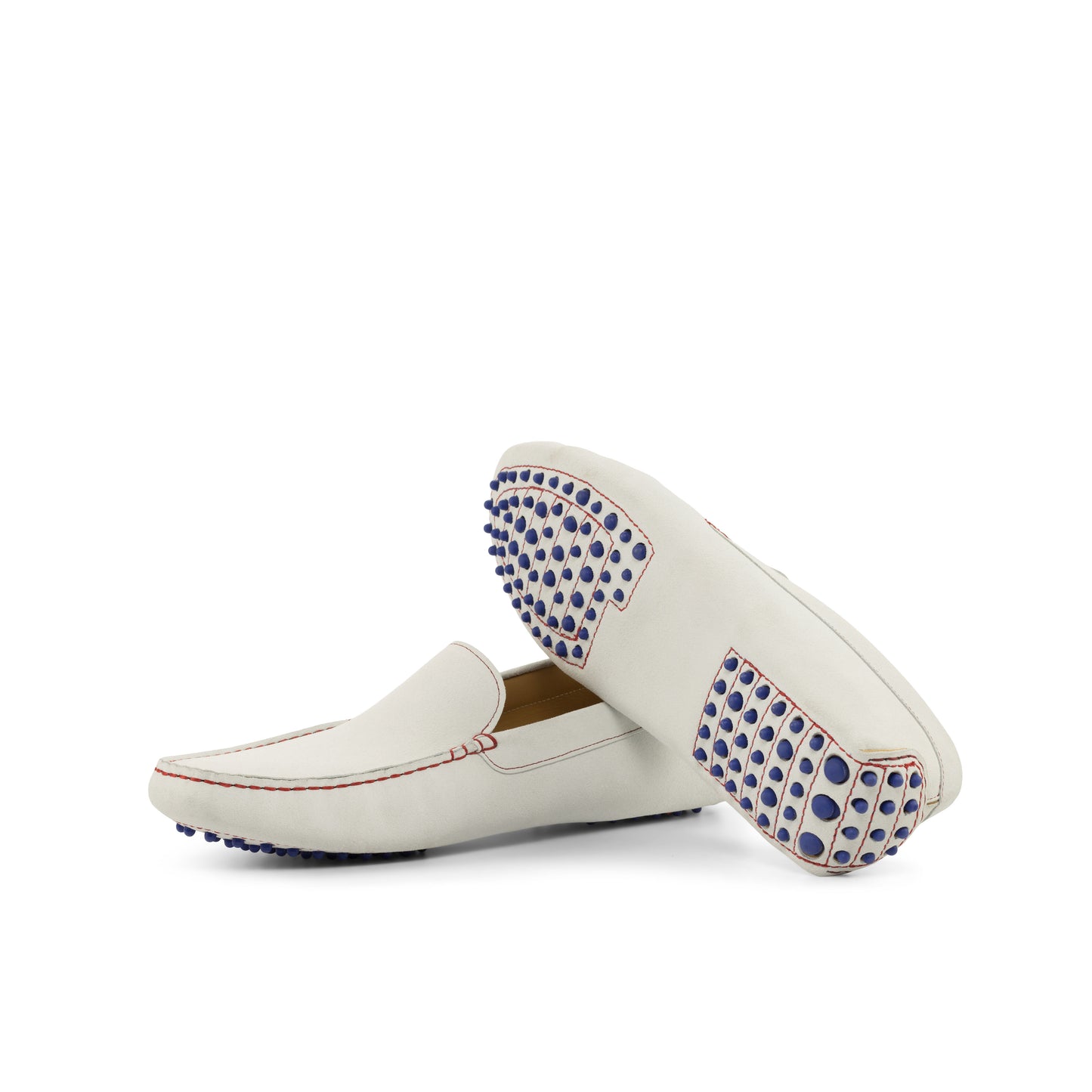 SUITCAFE White Suede Blue Dots Men's Driving Loafers