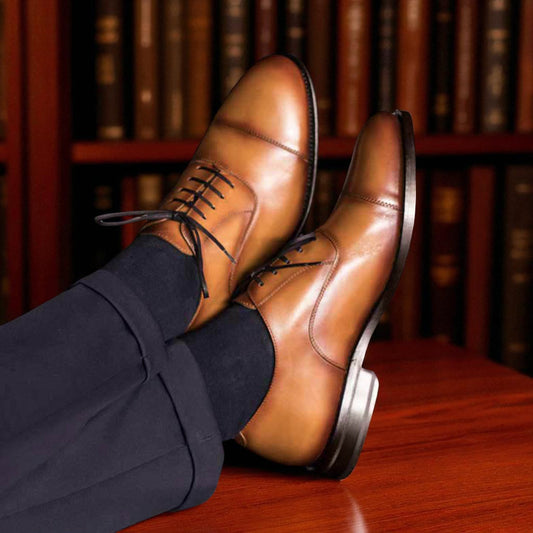 SUITCAFE Handmade Oxford Cognac Lace Up Shoes