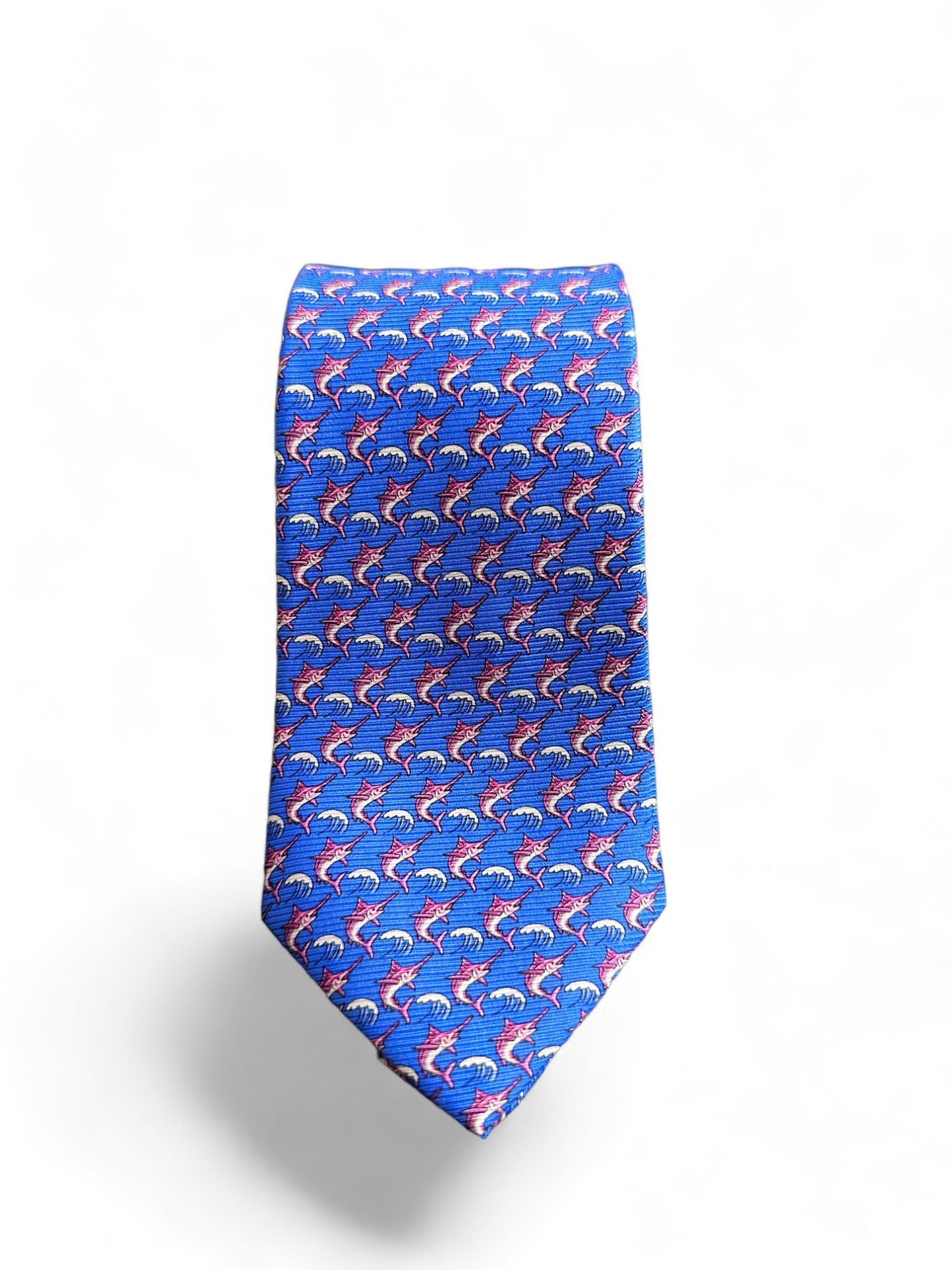 SUITCAFE Miami Blue Silk Twill Tie Swordfish Geometric