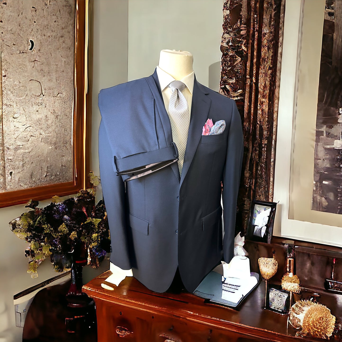 SUITCAFE® CashLana™ Navy Blue Handmade Wool Suit