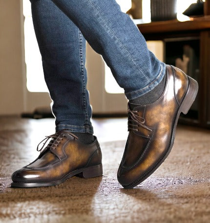 SUITCAFE Derby Split Toe Marble Tobacco Patina Lace Up Shoe