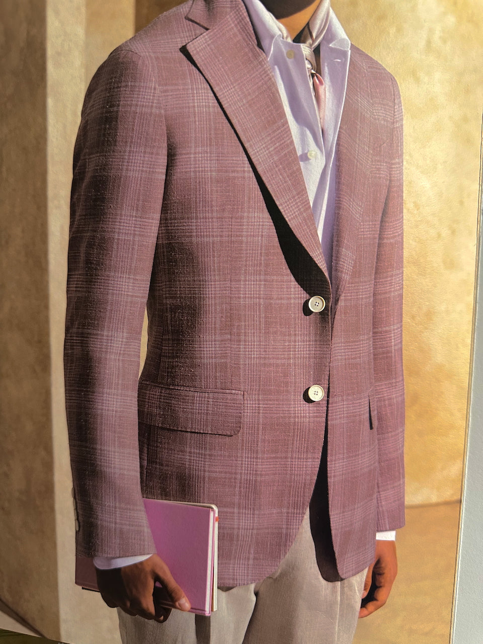 SUITCAFE Sandstone Rose Plaid Silk Wool Cotton Jacket