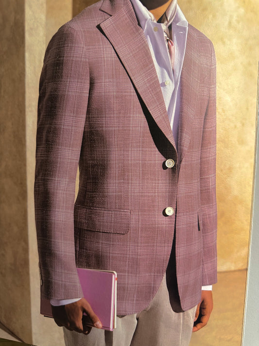SUITCAFE Sandstone Rose Plaid Silk Wool Cotton Jacket