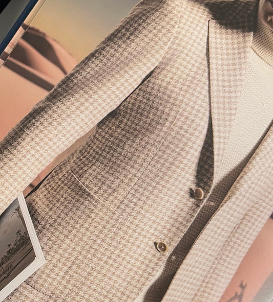 SUITCAFE Beige Cream Houndstooth Wool Silk Jacket