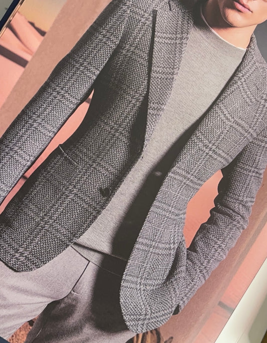 SUITCAFE Charcoal and Stone Grey Lambswool Plaid Jacket