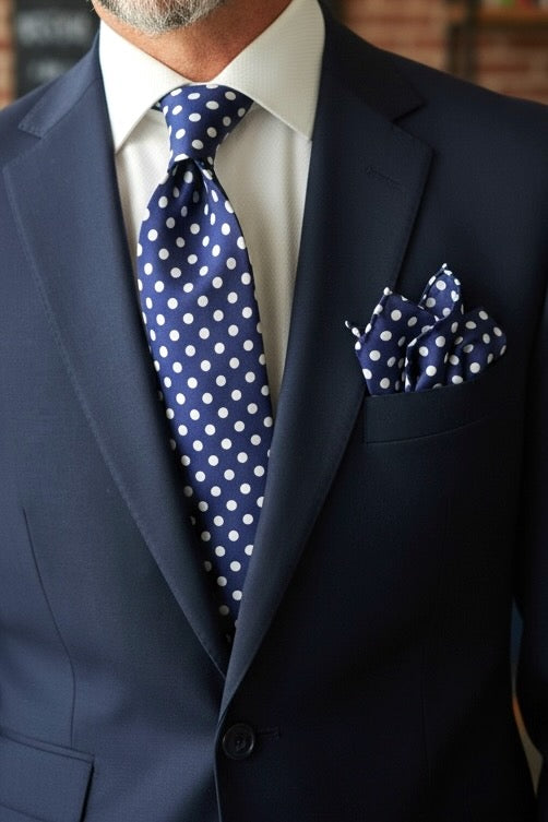 SUITCAFE Navy with White Polka Dots