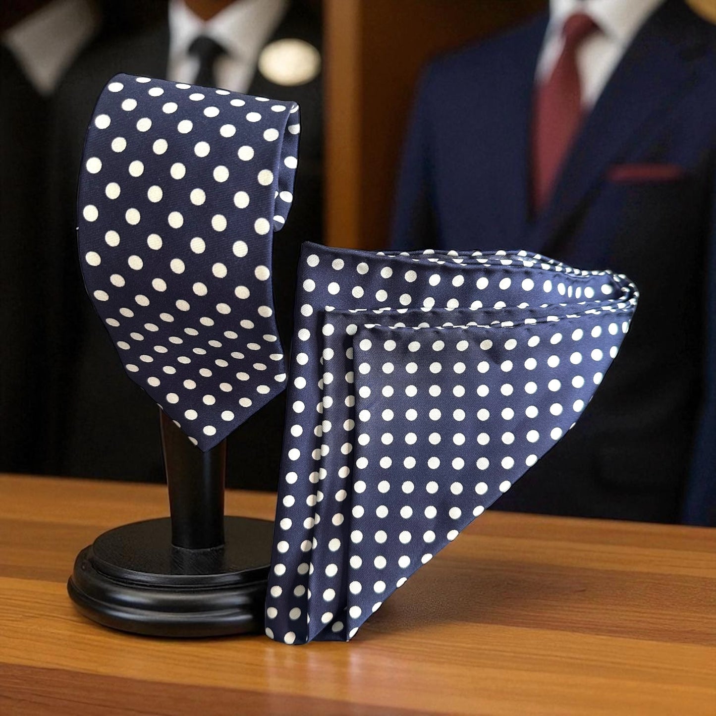 SUITCAFE Navy with White Polka Dots