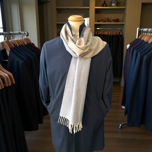 SUITCAFE Pure Cashmere Reversible Sky Blue Beige Scarf England