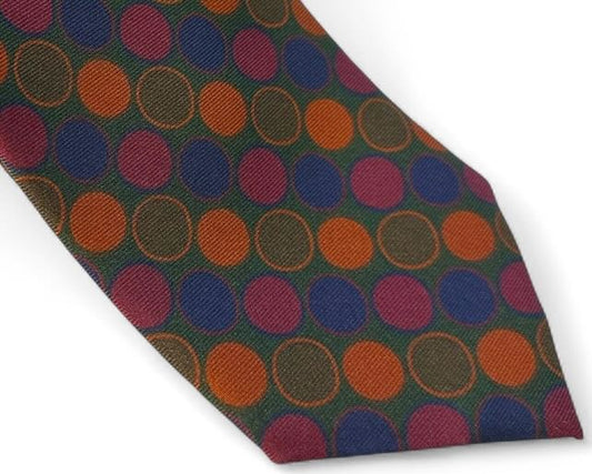 SUITCAFE Silk Twill Olive Mutli Color Dot Tie England