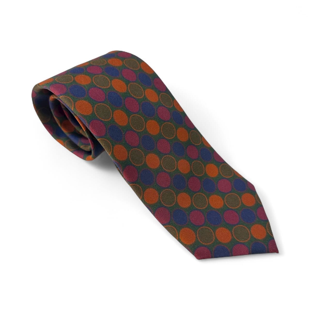 SUITCAFE Silk Twill Olive Mutli Color Dot Tie England