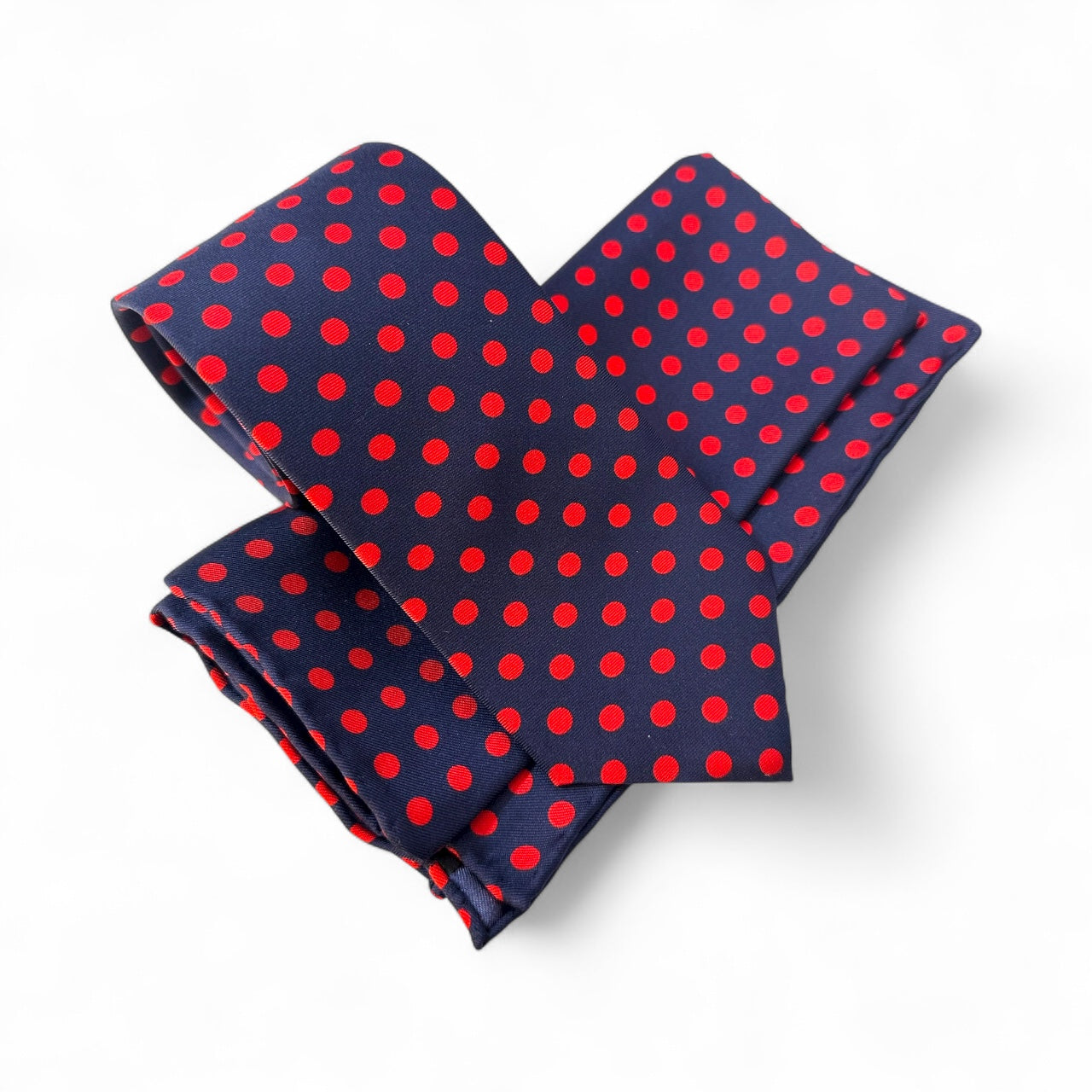 SUITCAFE Navy Silk Twill With Red Polka Dot Tie and Pocket Square Set