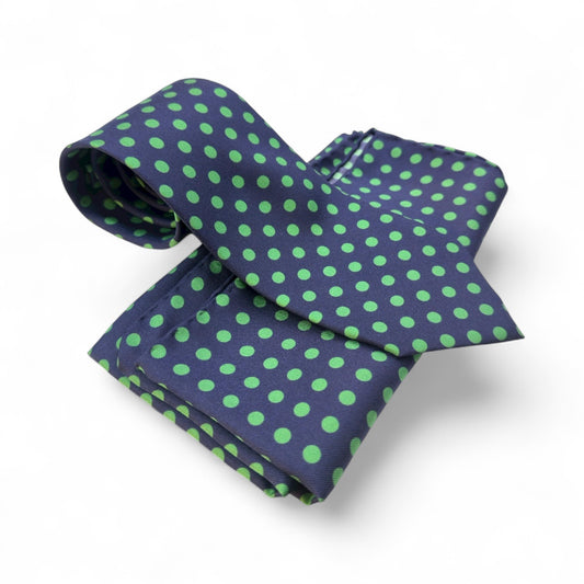 SUITCAFE Silk Twill Navy Pine Green Polka Dot Tie Set England
