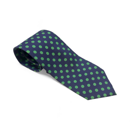 SUITCAFE Silk Twill Pine Green Polka Dots On Navy Tie England