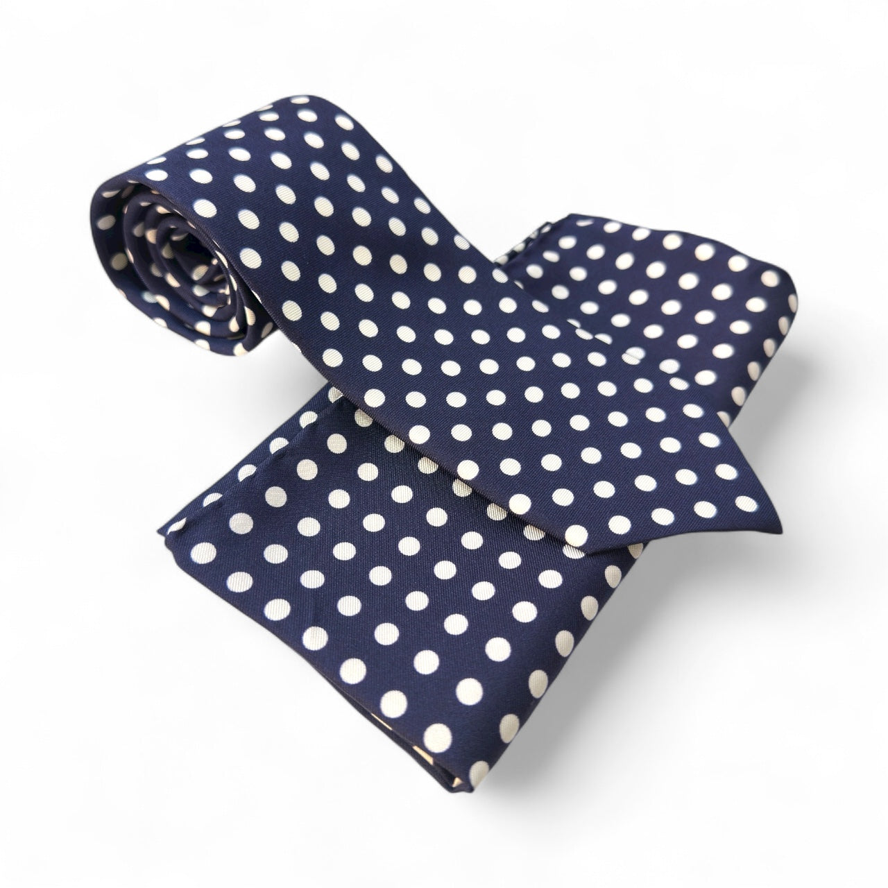 SUITCAFE Silk Twill Navy White Polka Dots Tie Set England