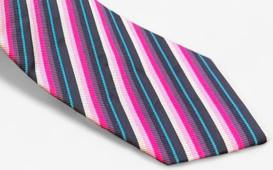 SUITCAFE Woven Silk Rose Pink Purple White Striped Tie England