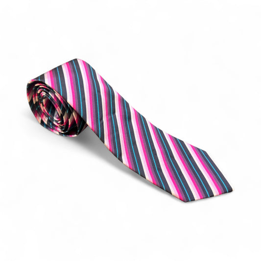 SUITCAFE Woven Silk Rose Pink Purple White Striped Tie England