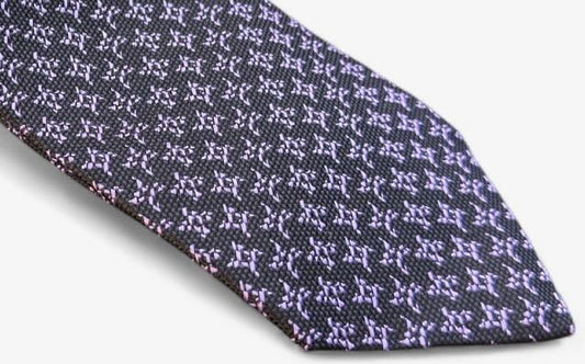SUITCAFE Woven Silk Navy Purple Starburst Geometric Tie England