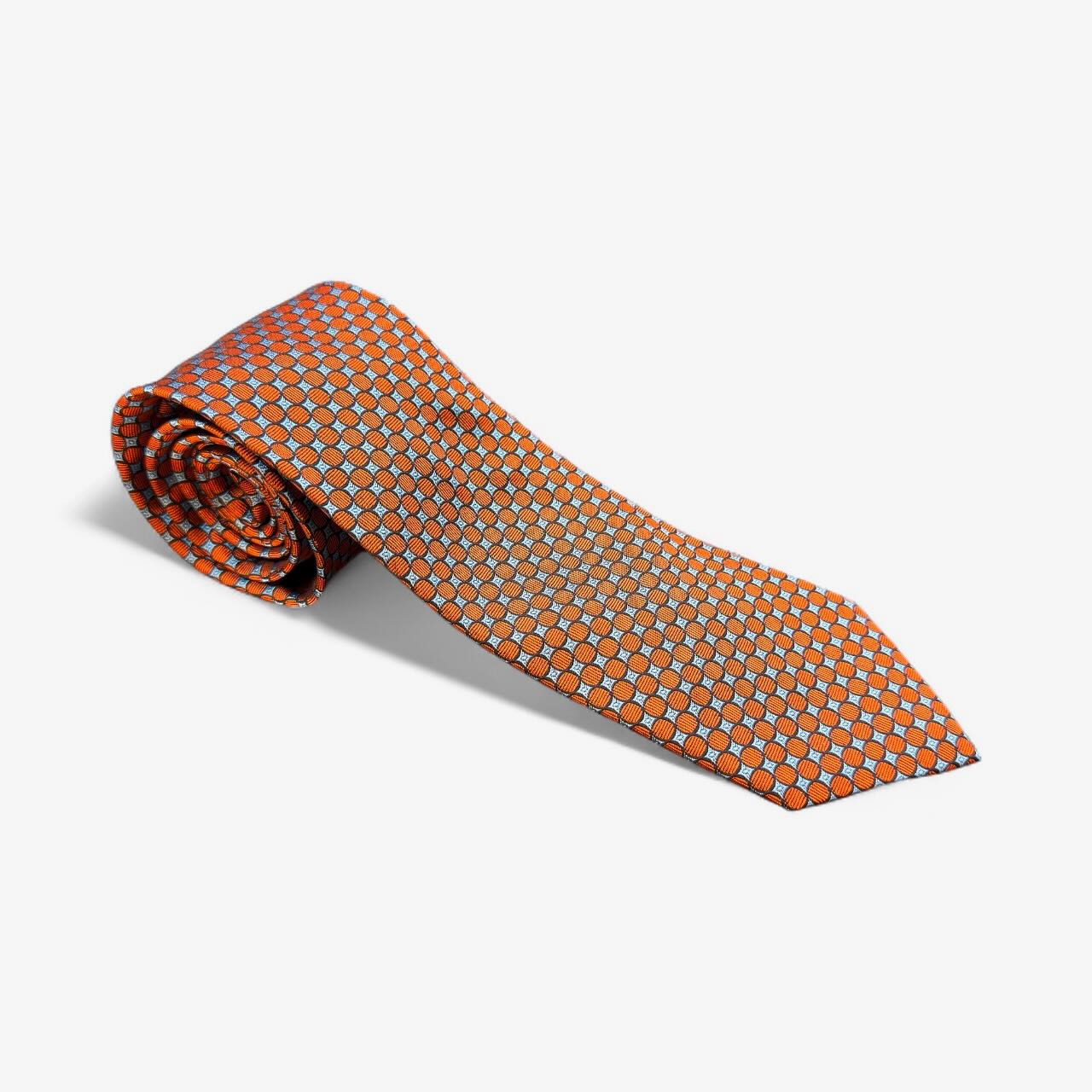 SUITCAFE Woven Silk Orange Dot Geometric Tie England