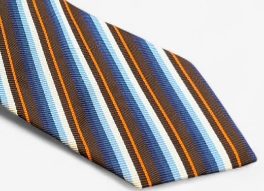 SUITCAFE Woven Silk Brown Orange Blue Stripes Tie England