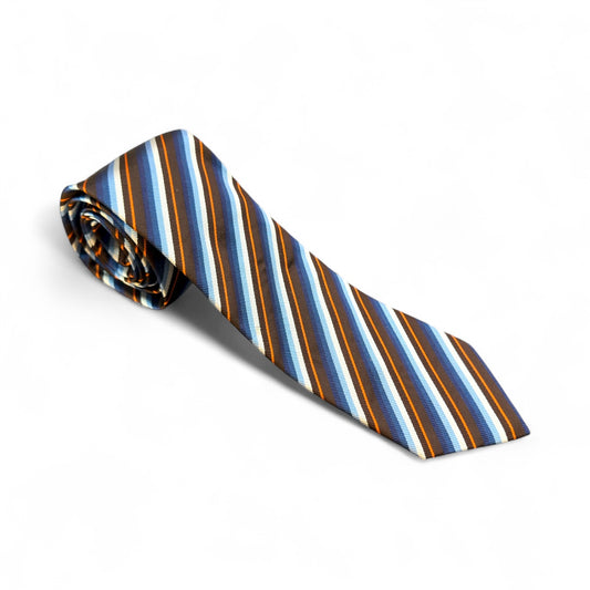 SUITCAFE Woven Silk Brown Orange Blue Stripes Tie England