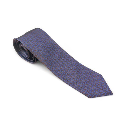 SUITCAFE Woven Silk Navy and Brown Twist Pattern Tie England