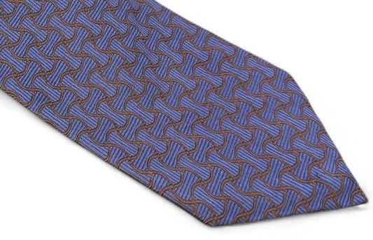 SUITCAFE Woven Silk Navy and Brown Twist Pattern Tie England