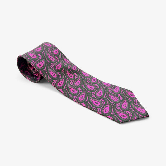 SUITCAFE Silk Twill Hot Pink dark Taupe New Paisley Tie England
