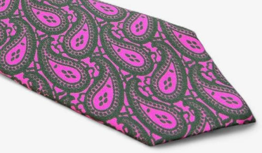 SUITCAFE Silk Twill Hot Pink dark Taupe New Paisley Tie England