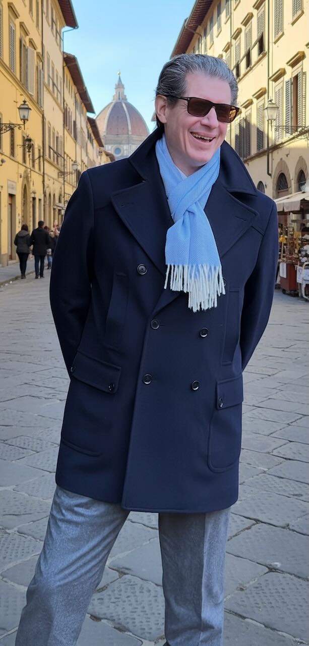 SUITCAFE Cashmere Wool Navy Pea Coat Italy