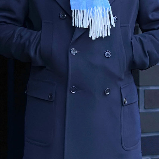 SUITCAFE Cashmere Wool Navy Pea Coat Italy