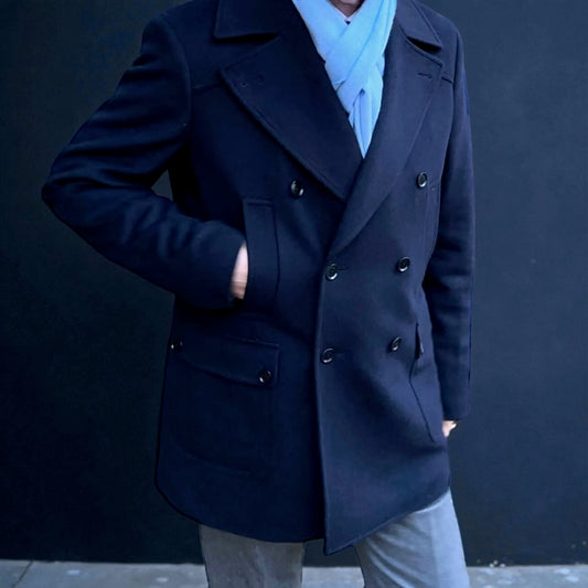 SUITCAFE Cashmere Wool Navy Pea Coat Italy