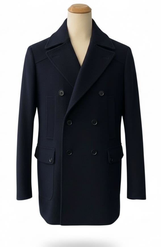 SUITCAFE Cashmere Wool Navy Pea Coat Italy