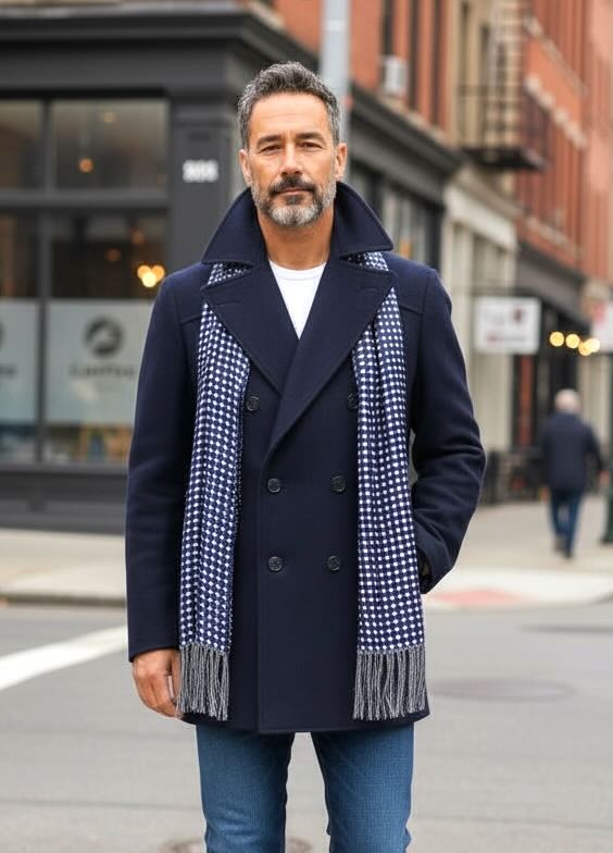 SUITCAFE Cashmere Wool Navy Pea Coat Italy