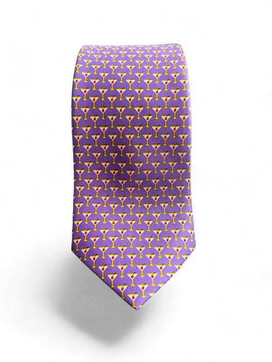 SUITCAFE Lavender Silk Twill Tie Martini Glasses Geometric