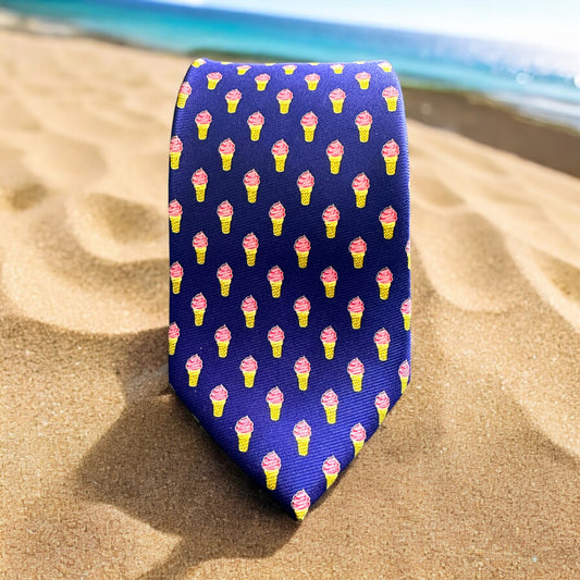 SUITCAFE Pink Navy Silk Twill Ice Cream Cone Tie