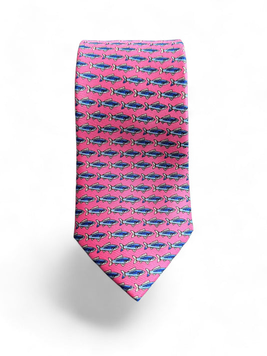 SUITCAFE Pink Silk Twill Tie Navy Shark Geometric