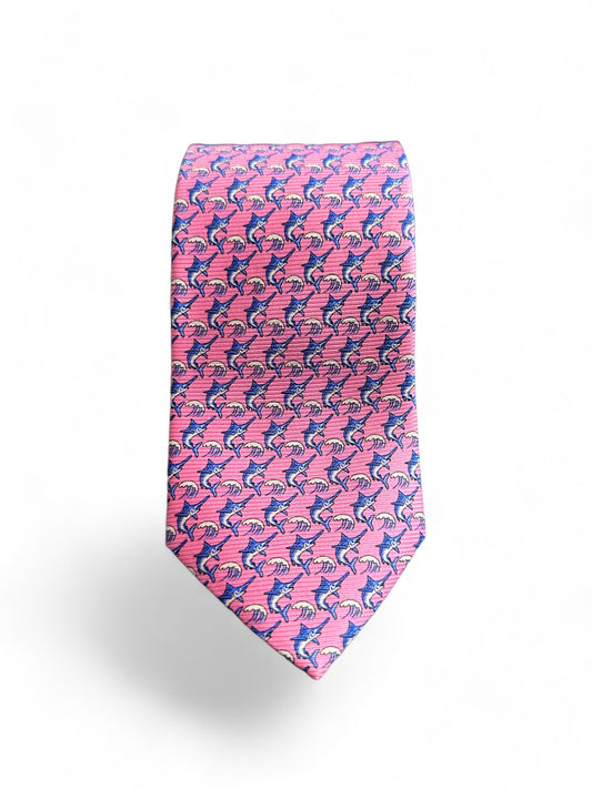 SUITCAFE Bubble Gum Pink Silk Twill Tie Swordfish Geometric