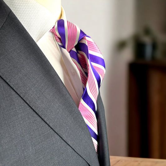 SUITCAFE Silk Tie Purple & White Stripe with Pink Narrow Bands
