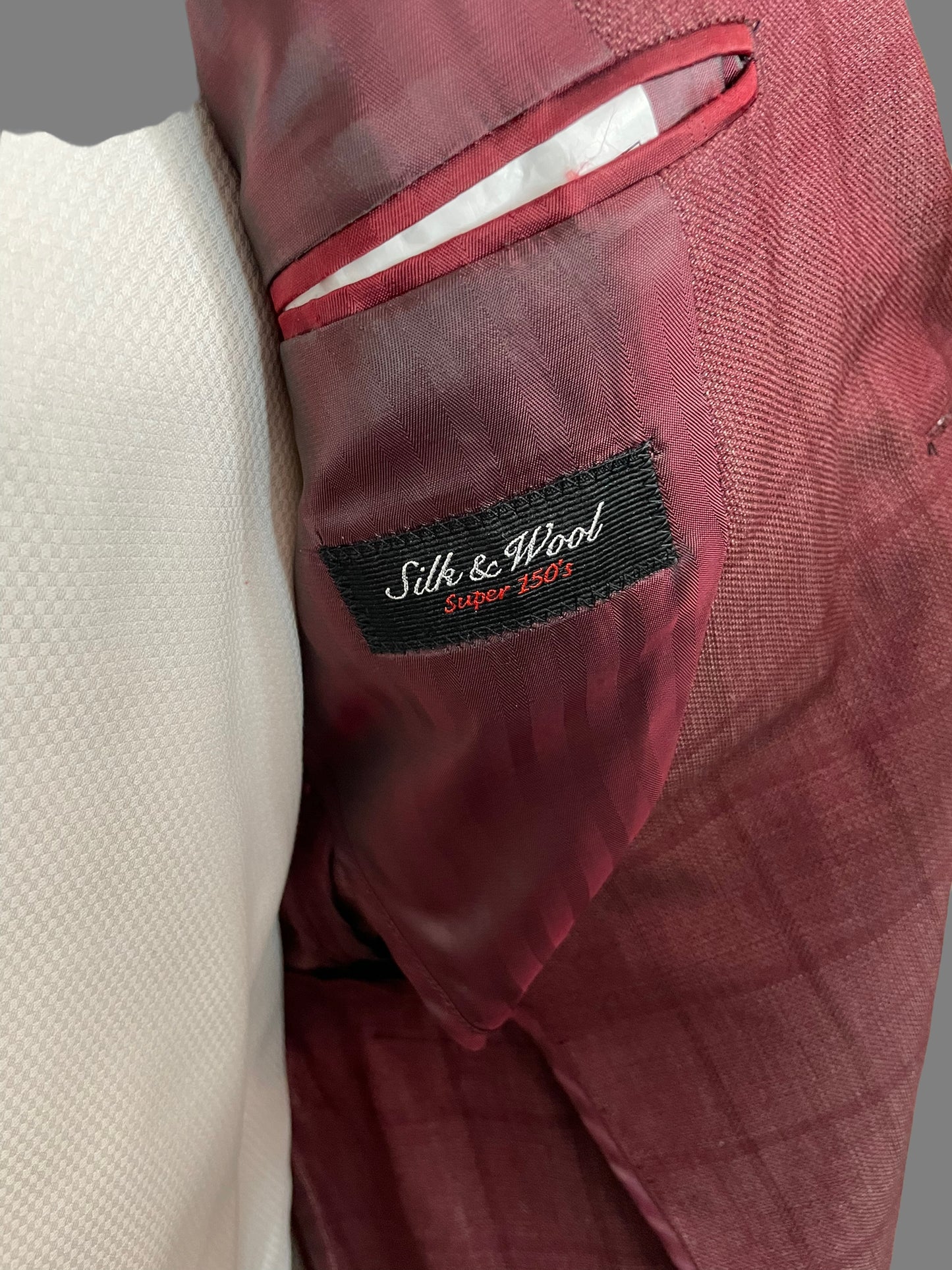 SUITCAFE Brick Red Silk Wool Unlined Windowpane Men's Jacket